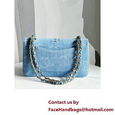 Chanel Embroidered Denim, Sequins  &  Silver-Tone Metal Classic Handbag A01112 Blue 2023